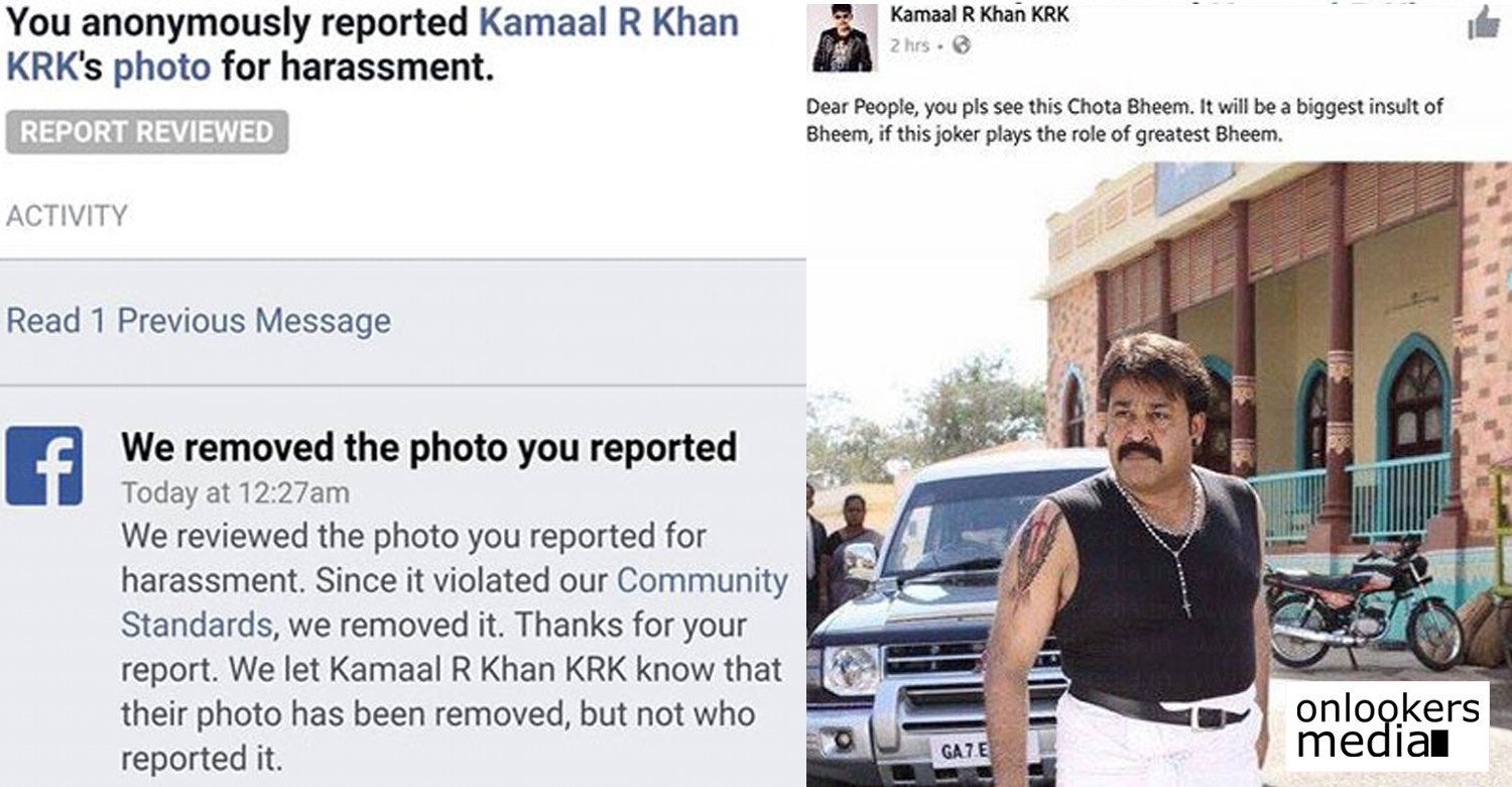 krk latest news, mohanlal latest news, krk facebook removed, latest malayalam news, krk against mohanlal