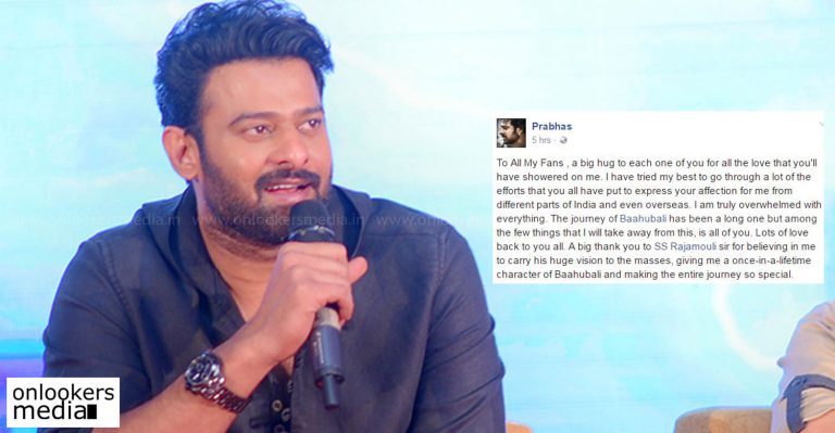 Prabhas expresses his gratitude for the historic success of Baahubali