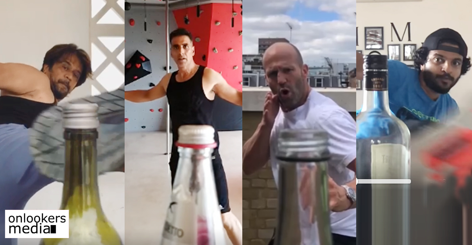 Bottle Cap challenge,akshay kumar,neeraj madhav,Arjun Sarja,Jason Statham,Bottle Cap challenge celebrities videos