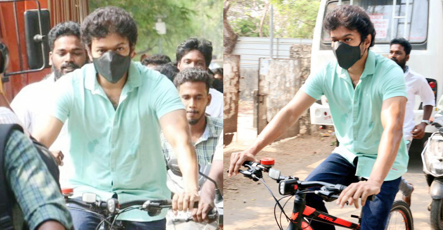 vijay's cycle ride,thalapathy vijay's cycle ride to polling booth,actor vijay latest news,latest tamil news,tamil nadu elections 2021,vijay latest viral pics,tamil actor vijay latest images